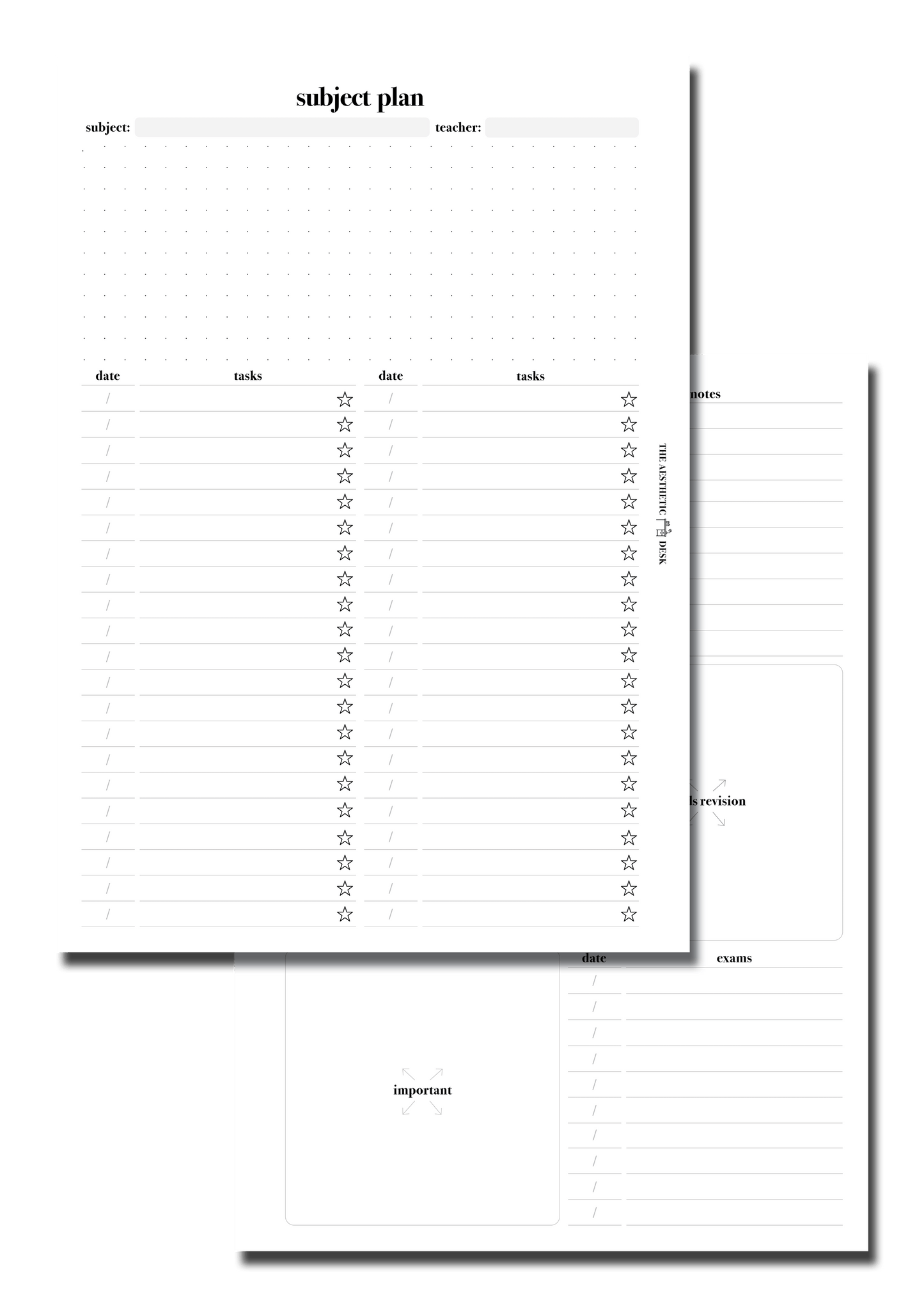 The Aesthetic Desk Digital Templates Subject Plan