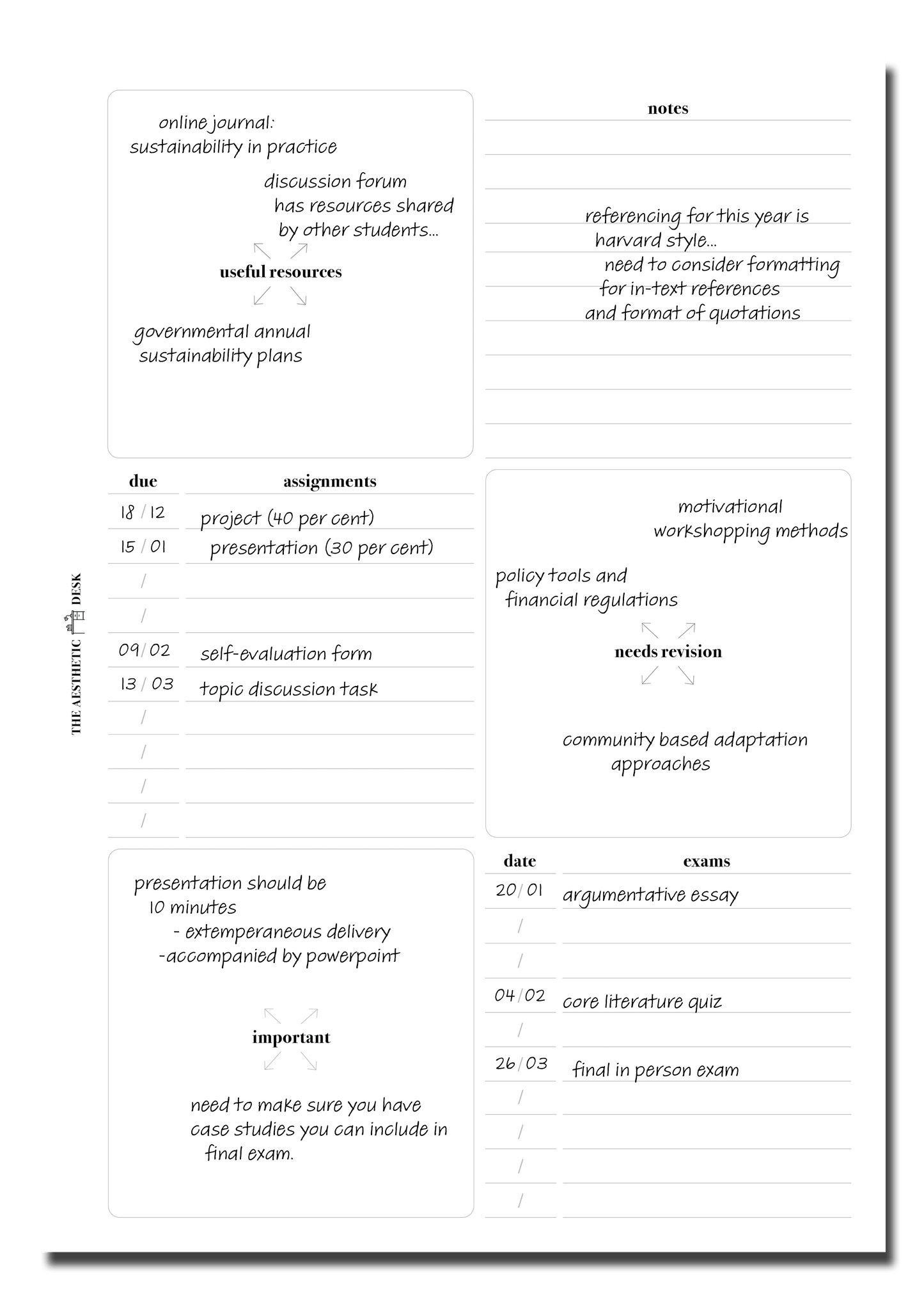 The Aesthetic Desk Digital Templates Subject Plan