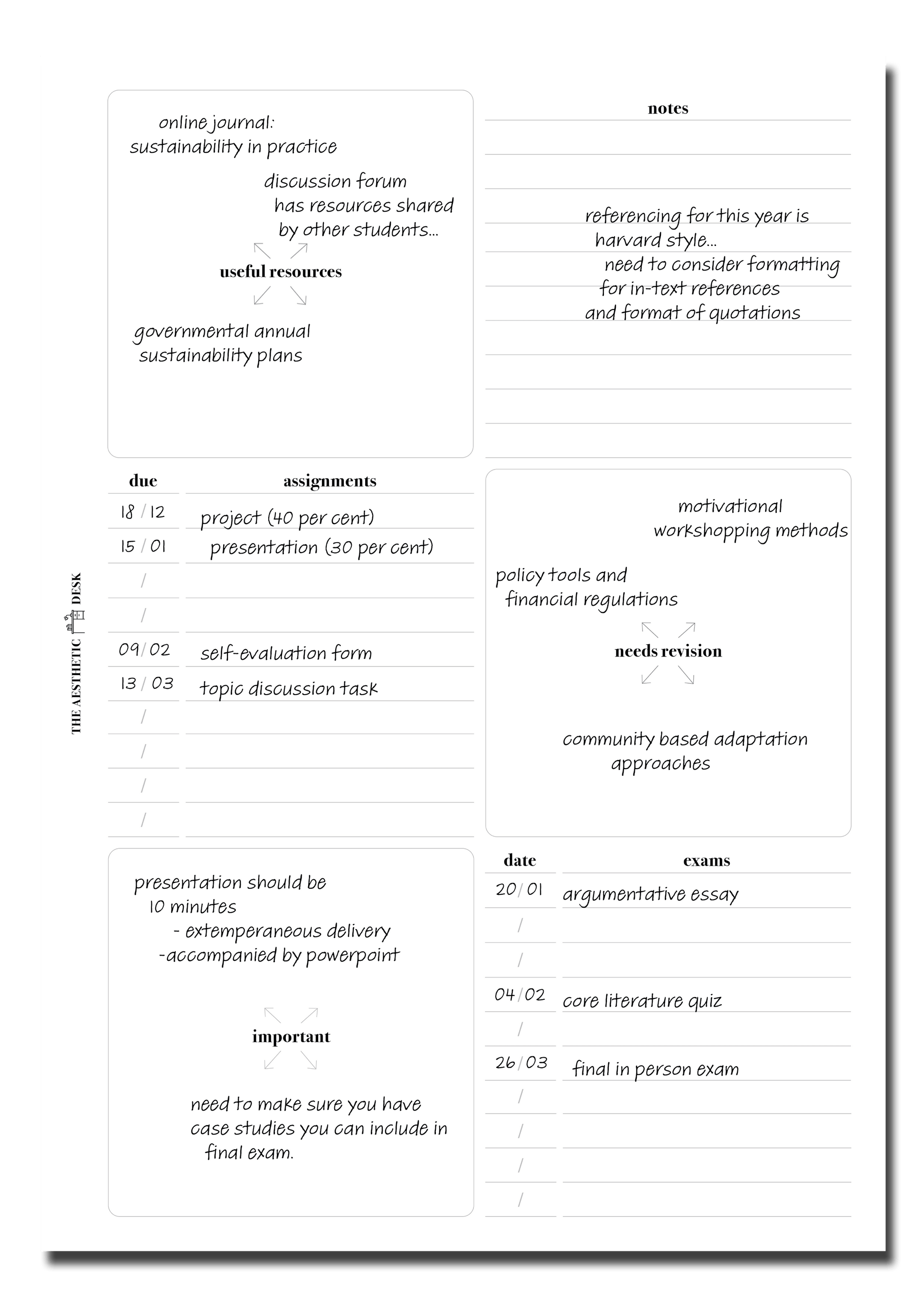 The Aesthetic Desk Digital Templates Subject Plan